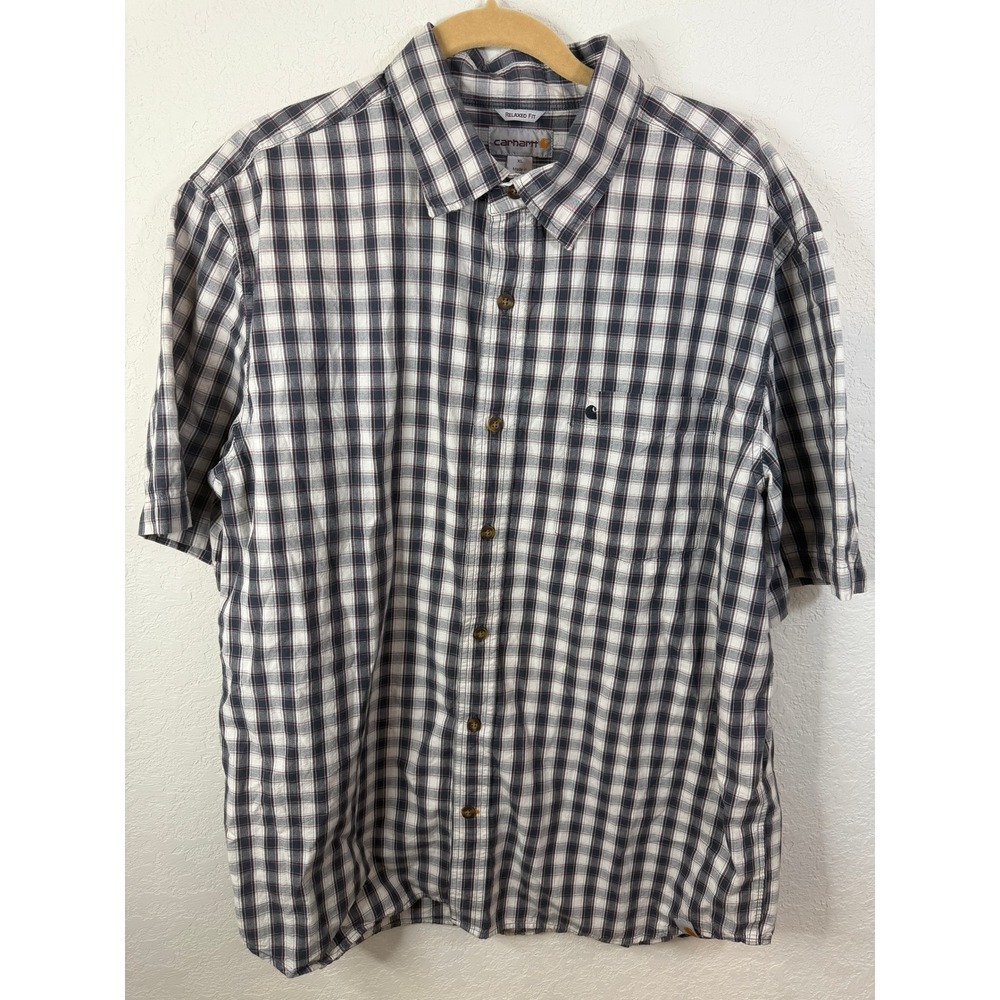 Carhartt Relaxed Fit Plaid Button Down Short Sleeve Shirt XL
